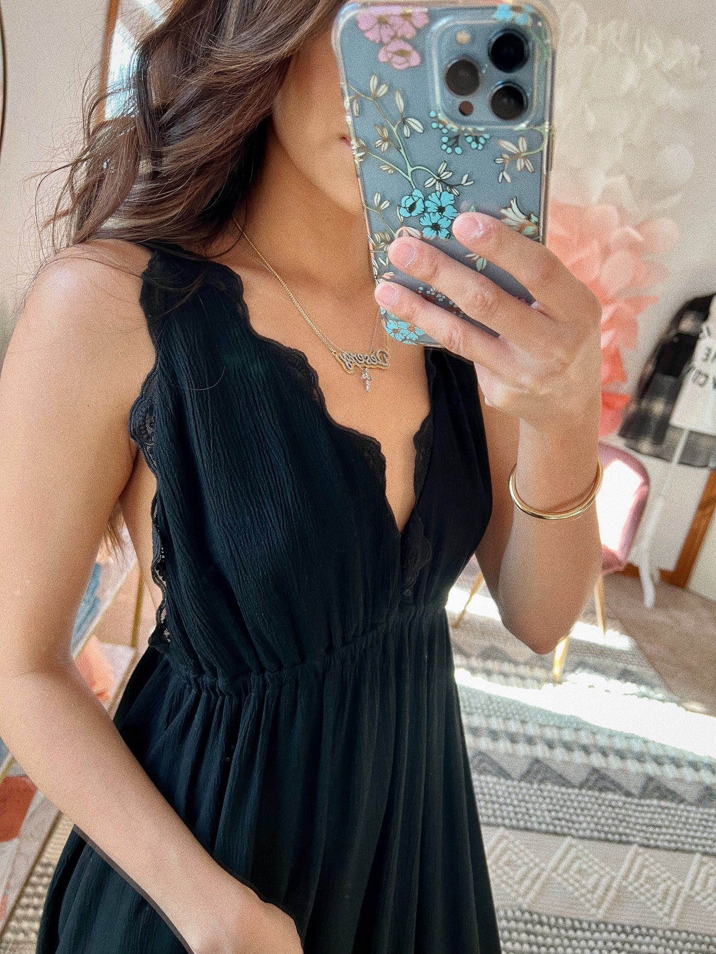 Scallop Lace Trim Maxi Dress