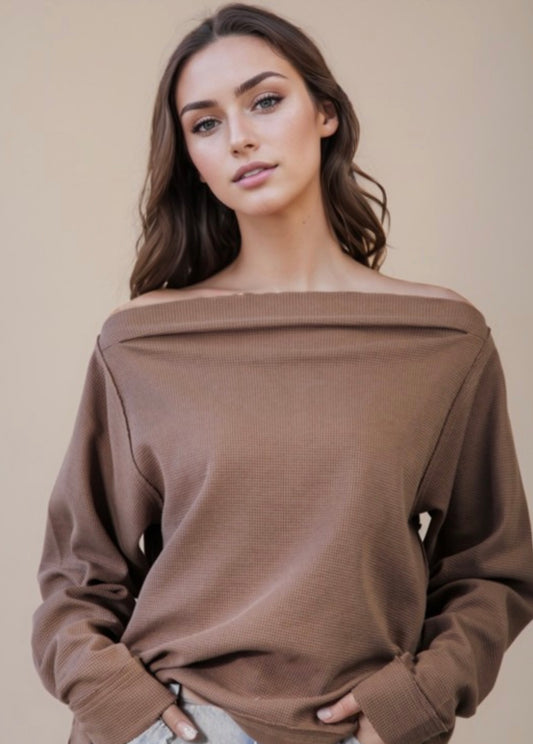 Boat Neck Solid Casual Knit Top