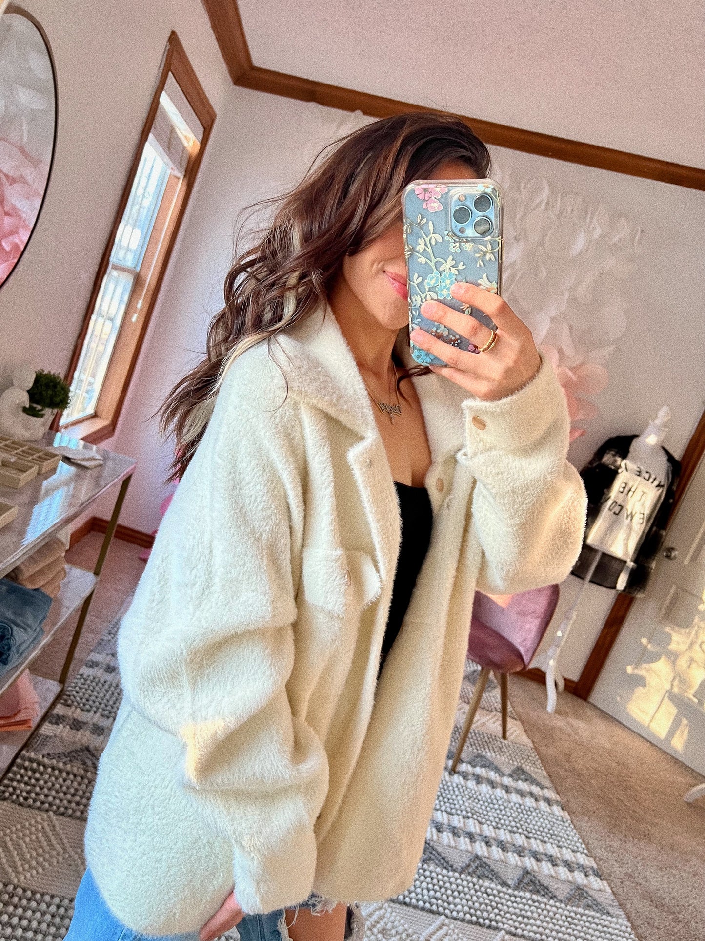 Soft Fur Collared Oversized Jacket