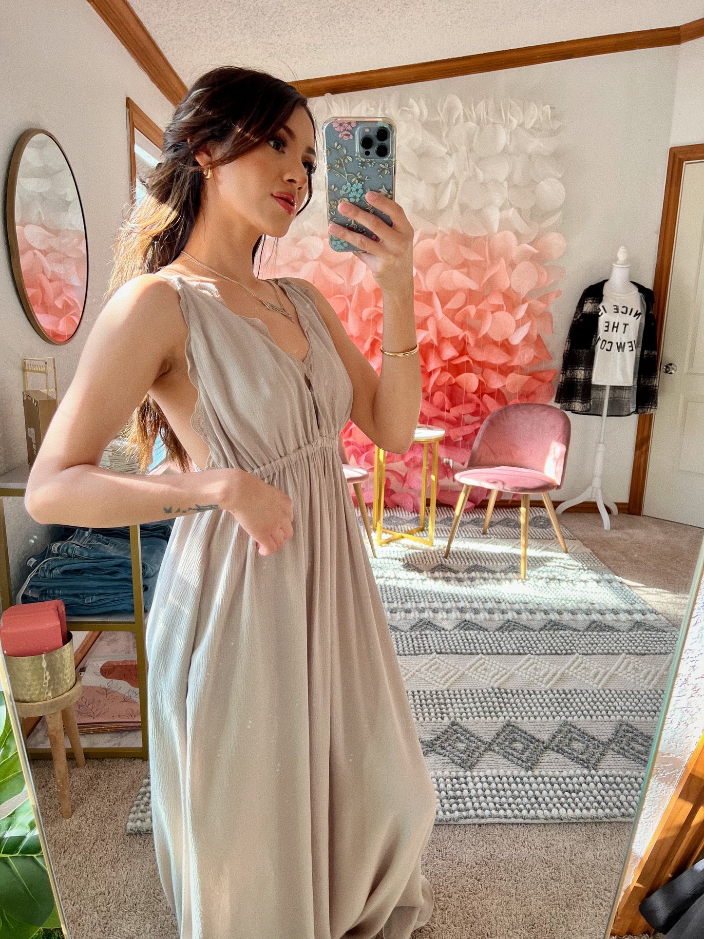 Scallop Lace Trim Maxi Dress
